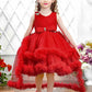 Red Net Party Wear Tailback Frock Embellished Bow For Girls