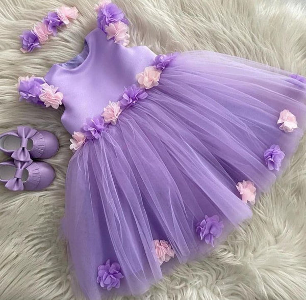 Purple Color Net Party Wear Kids Baby Frock