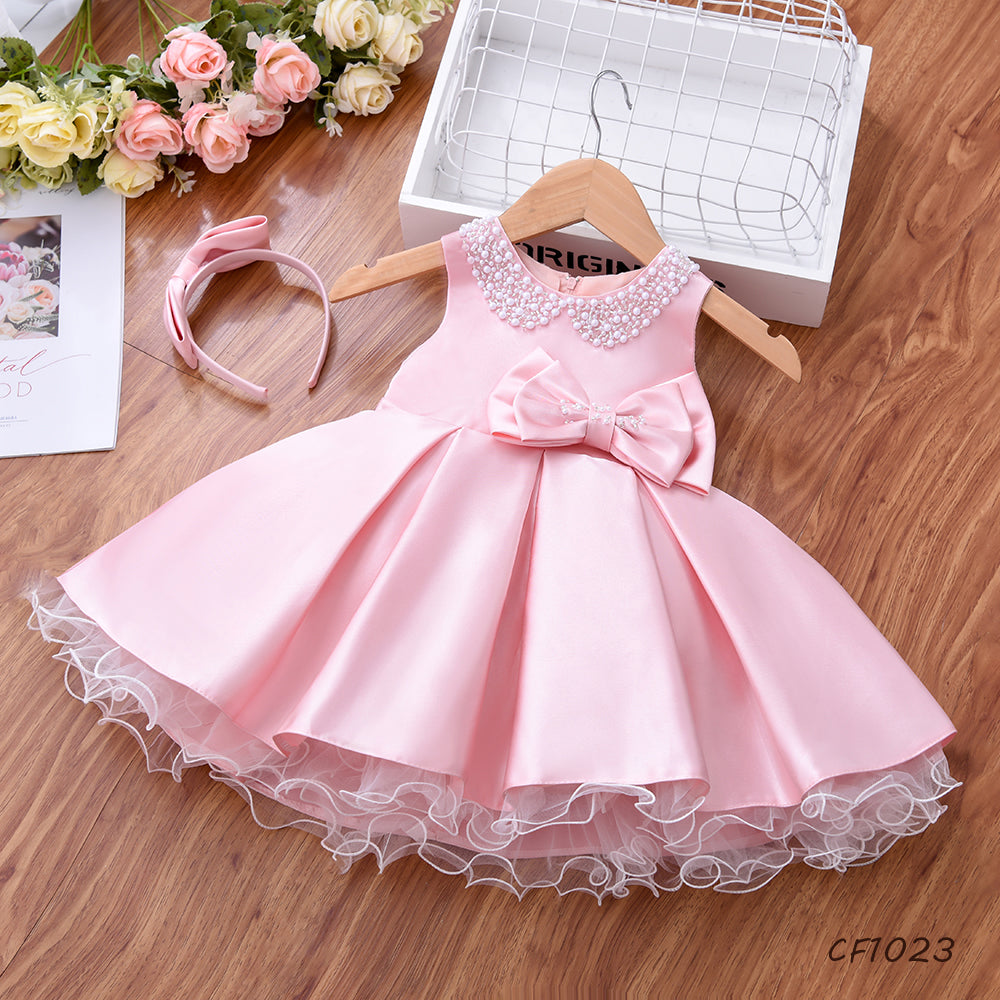 Beautiful Birthday Party Frock Dress Hair Band & Shoes