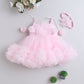 Baby Proud Rani Party Frock for Infants with Tie-Knot Singlet Sleeves and Beaded Floral Corsage,With Shoes