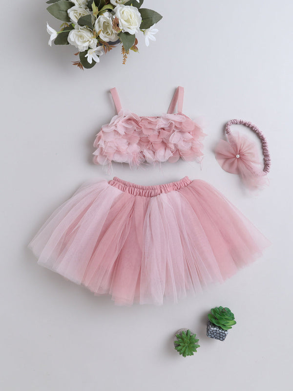 Babyproud  Infant Crop Top and Skirt Set with Layered Petal Flower Applique Embellishments