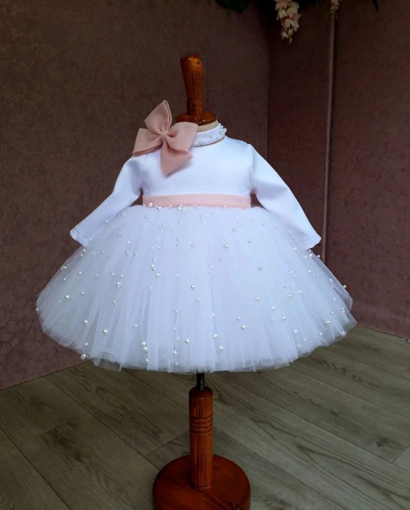 BABY PROUD WHITE COLOR FROCK WITH HAIR BAND