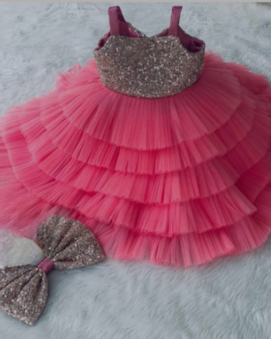 BABY PROUD PINK COLOR FROCK WITH HAIR BAND