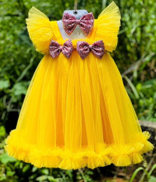 BABY PROUD YELLOW COLOR FROCK WITH HAIR BAND