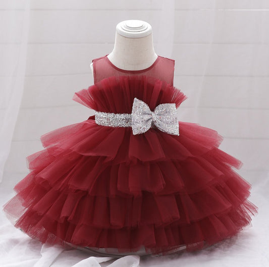 BABY PROUD MROON PARTY WEAR FROCK WITH HAIR BAND