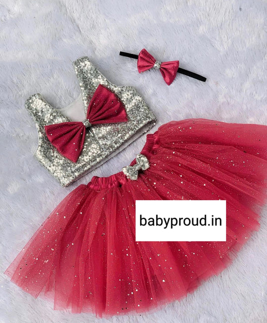 BABY PROUD PARTY WEAR TOP AND SKIRTS