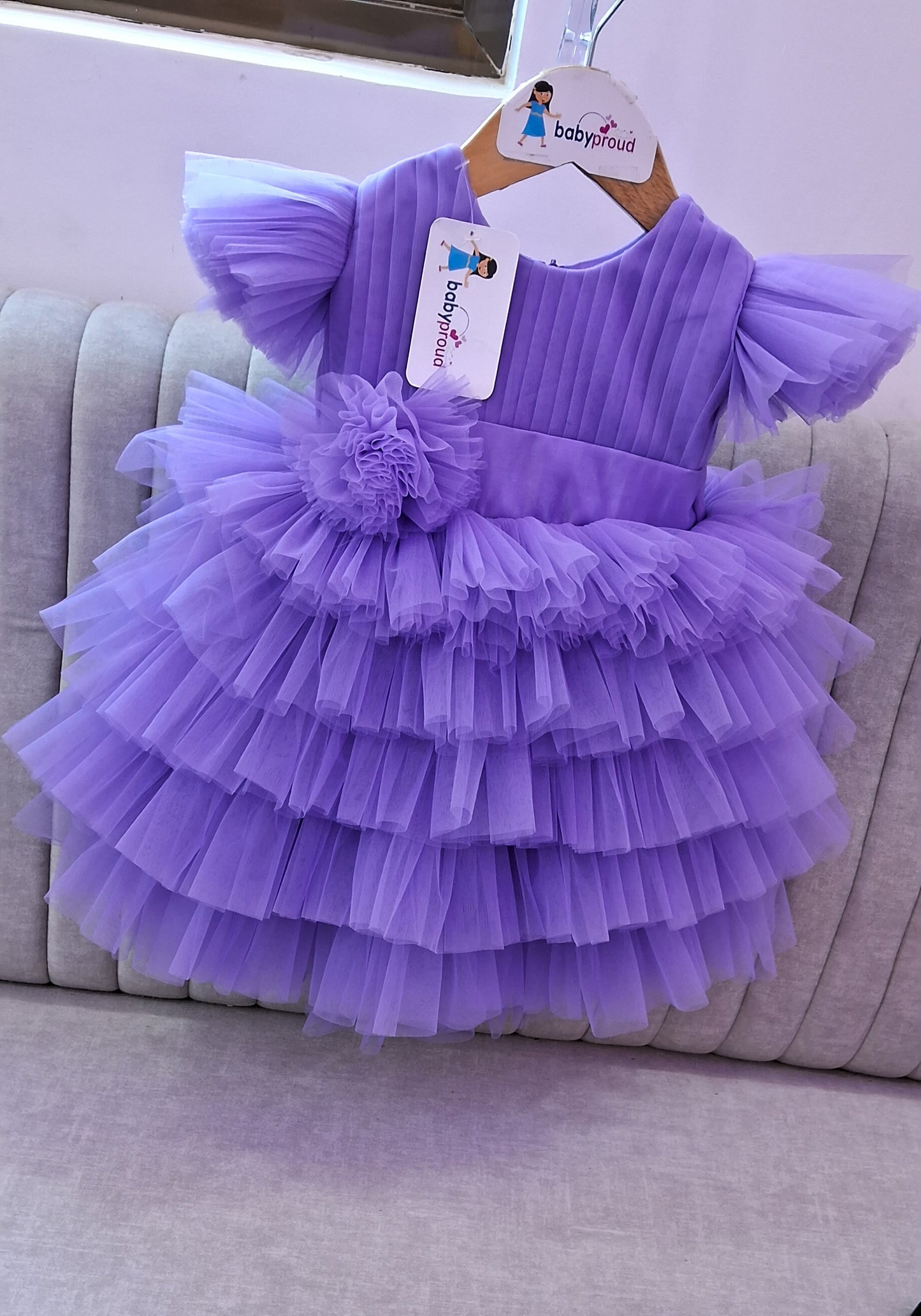 BABY PROUD PARTY WEAR FROCK WITH HAIR BAND