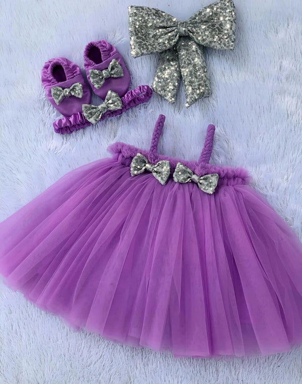 BABY PROUD PARTY WEAR FROCK AND WITH HAIR BAND & SHOES