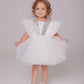 White Sleeveless And Sequins With Bow Embellished Frock For Girls