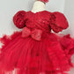 Red Sleeveless And Sequins With Bow Embellished Tailback Frock For Girls