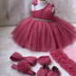 Beautiful Birthday Party Frock Dress Hair Band & Shoes