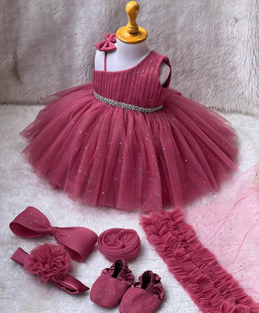 Beautiful Birthday Party Frock Dress Hair Band & Shoes