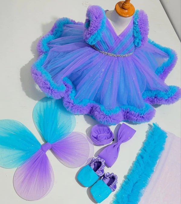 👗 Embellished Partywear Frock Set for Girls 👑 With hair band and Shoes