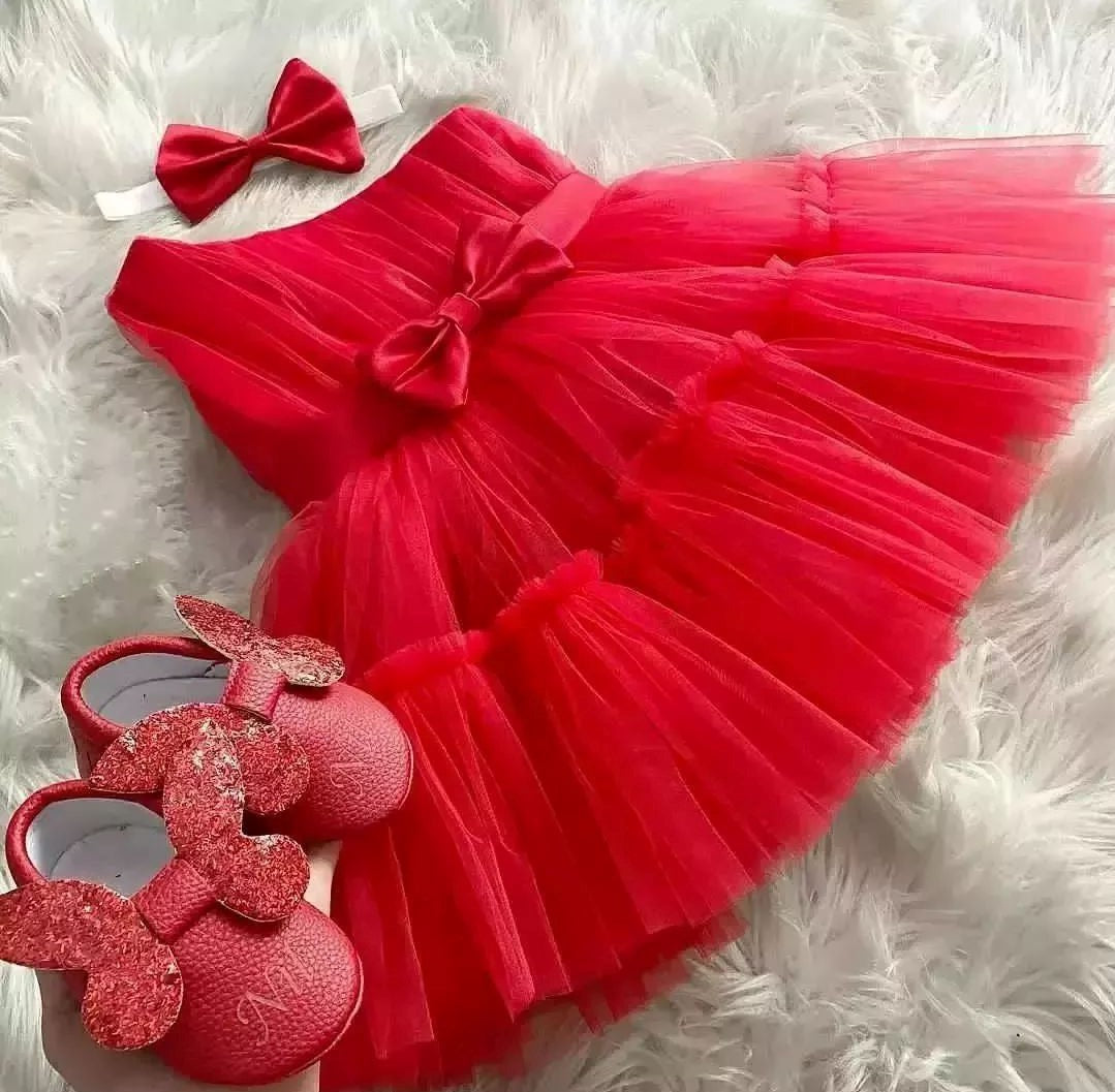 BABY PROUD RED COLOR FROCK WITH HAIR BAND