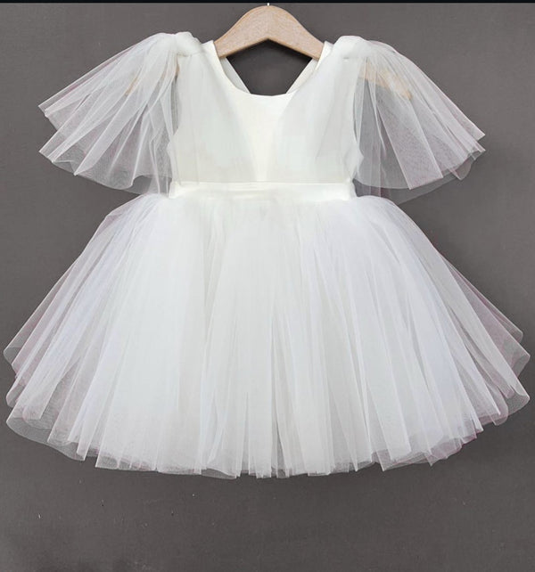 BABY PROUD WHITE COLOR FROCK WITH HAIR BAND