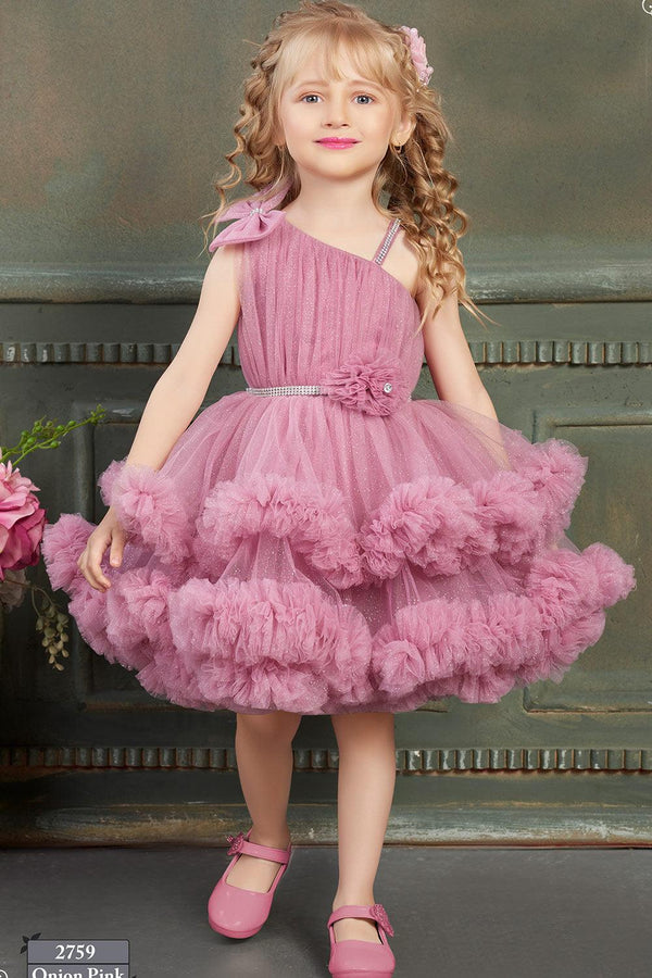 Babyproud Peach Net Sparkle Kids Girls Party Dress