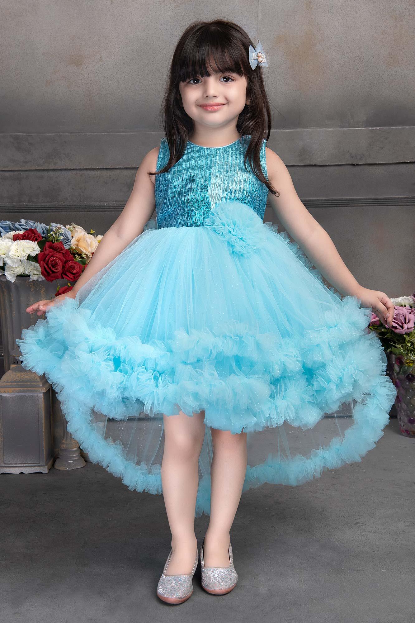 Baby Frock With Ruffled And Bow Embellishment For Girls