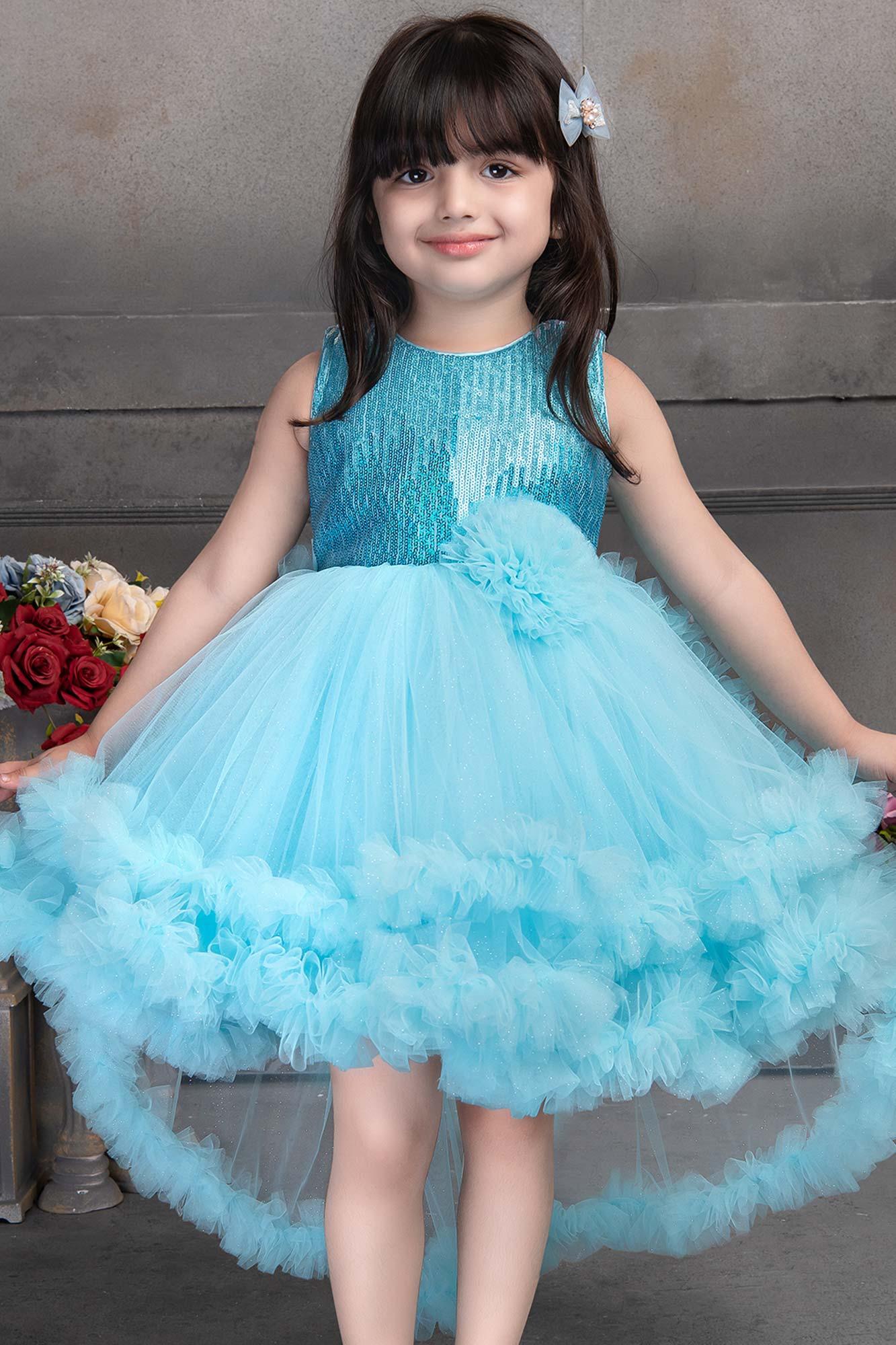 Baby Frock With Ruffled And Bow Embellishment For Girls