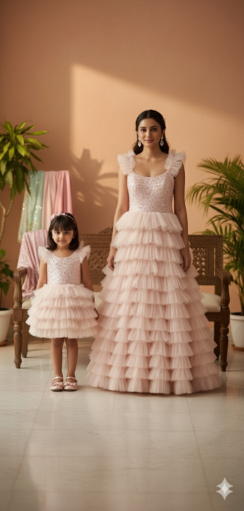 Baby proud party wear mom & daughter combo