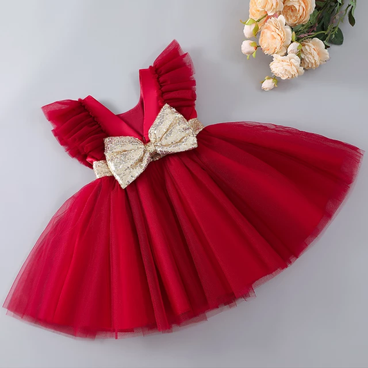 BABY PROUD RED COLOR FROCK WITH HAIR BAND