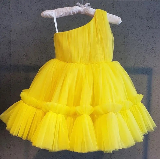 Babyroud Yellow  Color Net Party Wear Kids Baby Frock