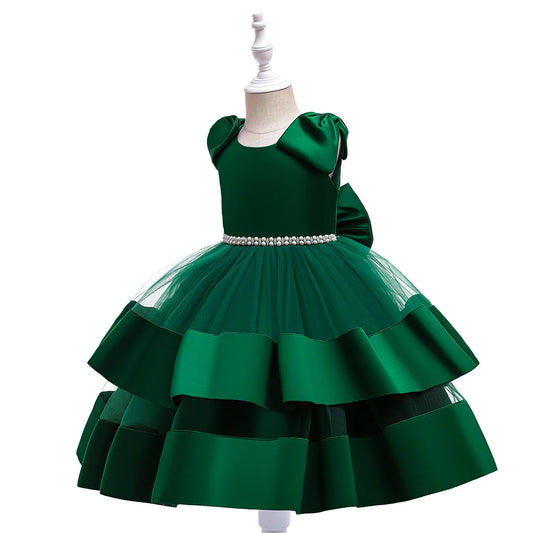BABY PROUD DARK GREEN COLOR FROCK WITH HAIR BAND