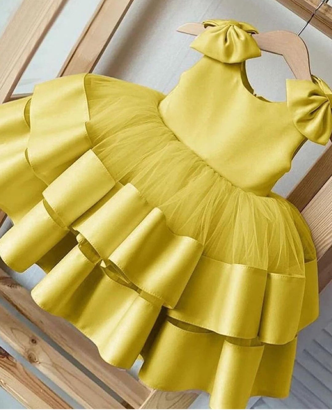 BABY PROUD YELLOW COLOR FROCK WITH HAIR BAND
