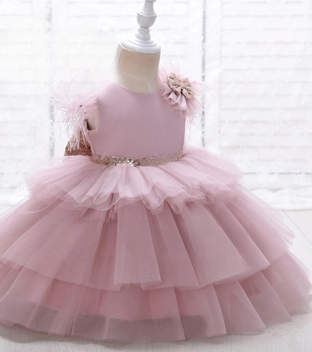Peach Color Net Party Wear Kids Baby Frock babyproud.in