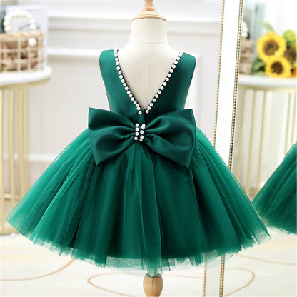 BABY PROUD DARK GREEN COLOR FROCK WITH HAIR BAND