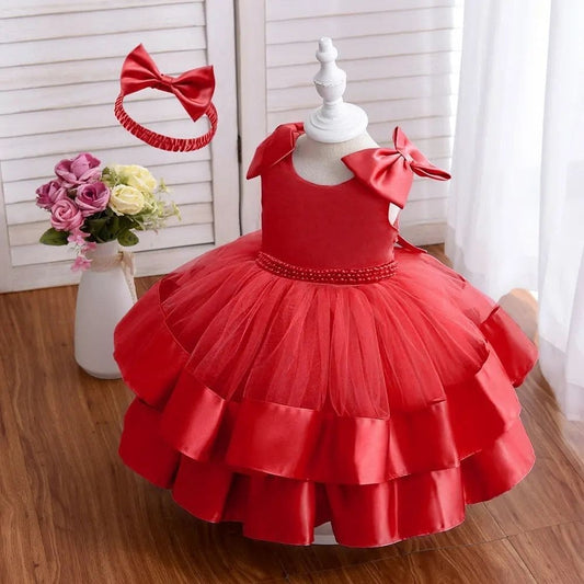 BABY PROUD RED COLOR FROCK WITH HAIR BAND