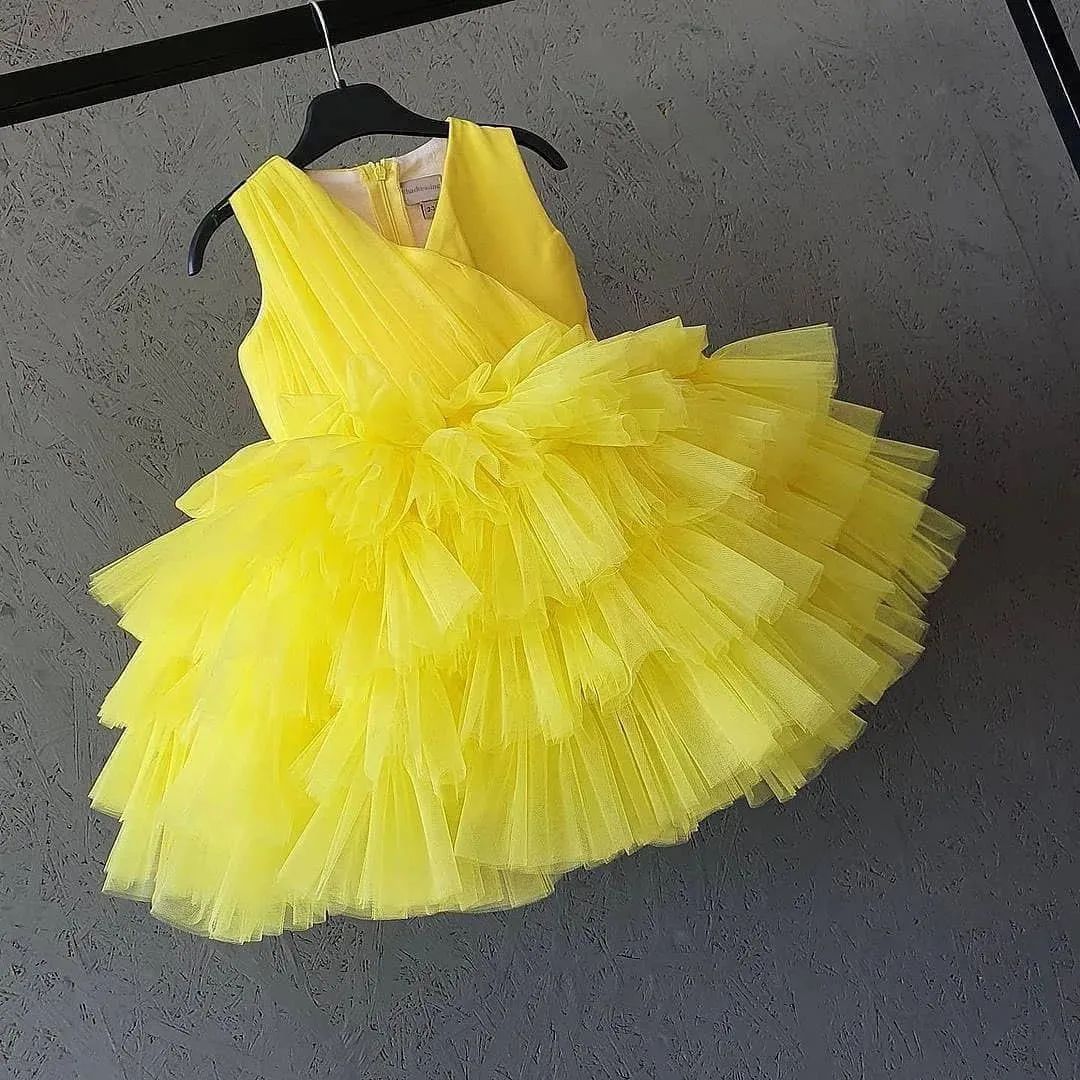 babyproud Yellow Color Net Party Wear Kids Baby Frock