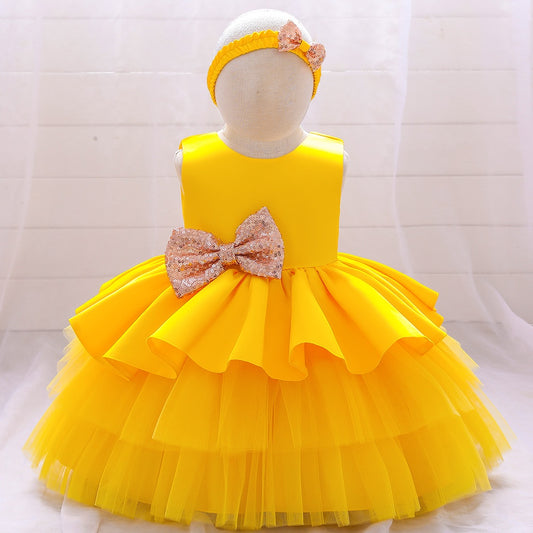 BABY PROUD YELLOW COLOR FROCK WITH HAIR BAND